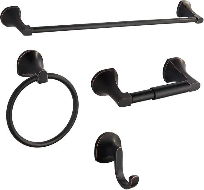 BGL 4 Piece ORB Bathroom Hardware Set - Wall Mounted Bathroom Accessories Set with Towel Bar, Towel Ring, Toilet Paper Holder, Robe Hook - Rustproof Bathroom Towel Bar Set - ModernBath
