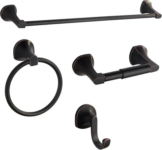 BGL 4 Piece ORB Bathroom Hardware Set - Wall Mounted Bathroom Accessories Set with Towel Bar, Towel Ring, Toilet Paper Holder, Robe Hook - Rustproof Bathroom Towel Bar Set - ModernBath