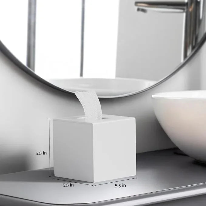 HIIMIEI Acrylic Tissue Box Cover Decorative Square Tissue Holder Napkin Dispensert for Bathroom-White - ModernBath