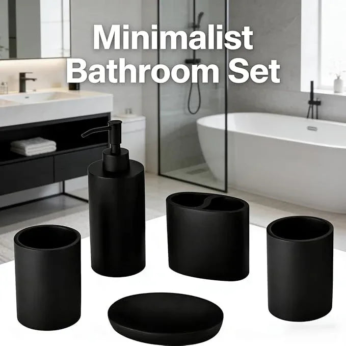 Jincrop Matte Black 5 Piece Bathroom Accessories Set - Resin Countertop Kit with Soap Dispenser, Toothbrush Holder, 2 Tumbler Cups, Soap Dish - ModernBath