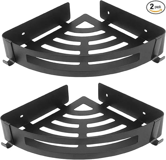 NearMoon Bathroom Shower Caddy 2 Pack, No Drill 304 Stainless Steel Shower Organizer with 2 Hooks (Corner Shelf, Matte Black) - ModernBath