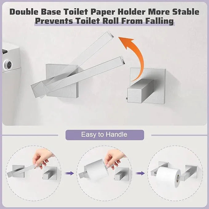 TNOMS Brushed Nickel Towel Bar Set,5-Piece Bathroom Hardware Set Includes Upgraded Double Base Paper Towel Holder Modern Square Towel Holder Set,Stainless Steel Wall Mount 23.6 Inch - ModernBath