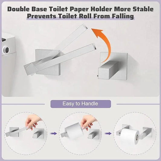 TNOMS Brushed Nickel Towel Bar Set,5-Piece Bathroom Hardware Set Includes Upgraded Double Base Paper Towel Holder Modern Square Towel Holder Set,Stainless Steel Wall Mount 23.6 Inch - ModernBath