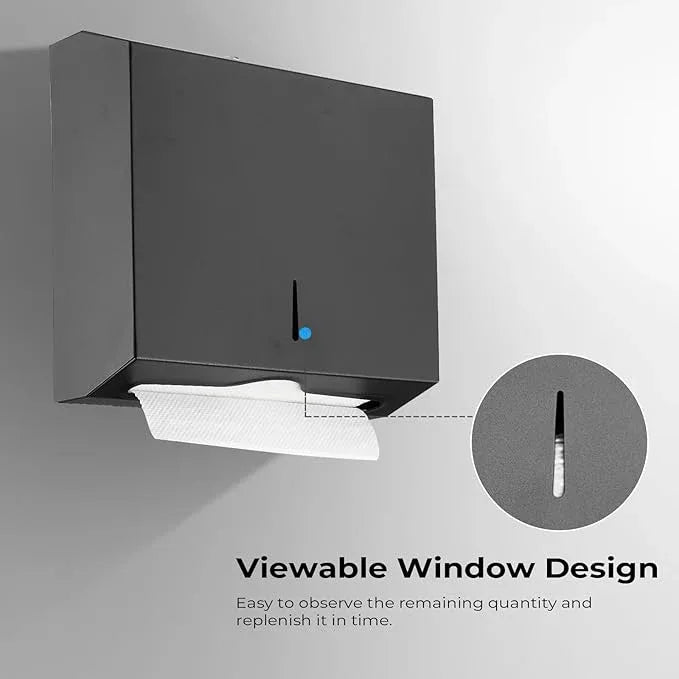 Commercial Paper Towel Dispenser for Multifold - Paper Towel Dispenser Wall Mount, Large Capacity Stainless Steel Tissue Holder, Suitable for Bathrooms and Public Places, Matte Black - ModernBath