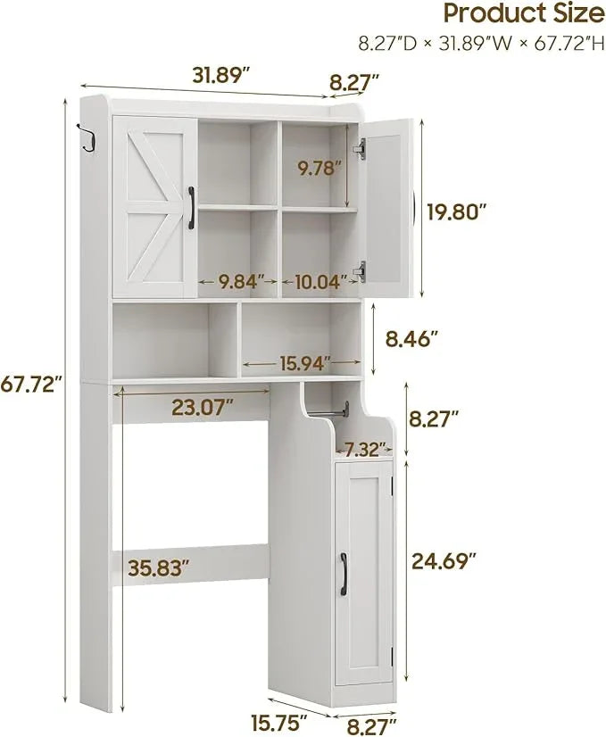 Over The Toilet Storage Cabinet, Bathroom Over Toilet Storage Organizer with Barn Doors and Paper Holder Stand Farmhouse Space Saving Rack Cabinet with Adjustable Shelves for Bathroom, Laundry (White) - ModernBath
