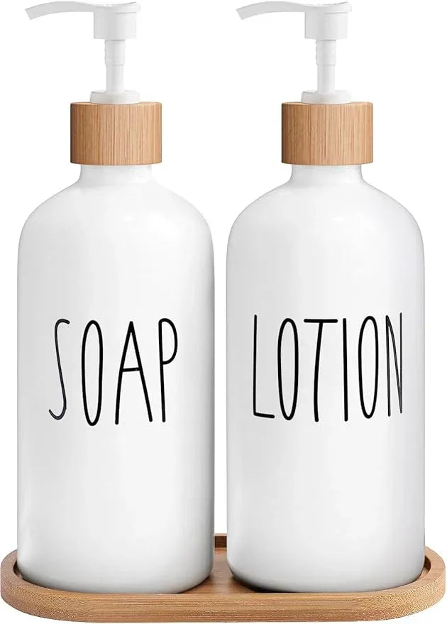 MOMEEMO White Soap Dispenser Bathroom Set, Soap and Lotion Dispenser Set Suitable for Bathroom Accessories Decor. (White) - ModernBath