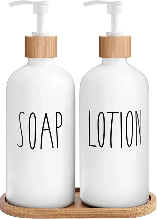 MOMEEMO White Soap Dispenser Bathroom Set, Soap and Lotion Dispenser Set Suitable for Bathroom Accessories Decor. (White) - ModernBath