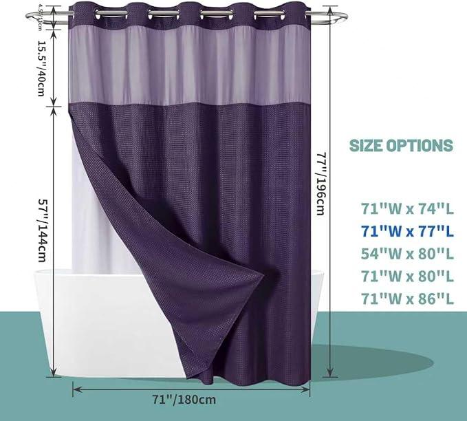 eachope Purple No Hook Waffle Weave Shower Curtain with snap-in Liner Replacement, 230GSM Waterproof Fabric Hotel Shower Curtain Set for Bathroom, Through Mesh Top Window,71Wx77H - ModernBath
