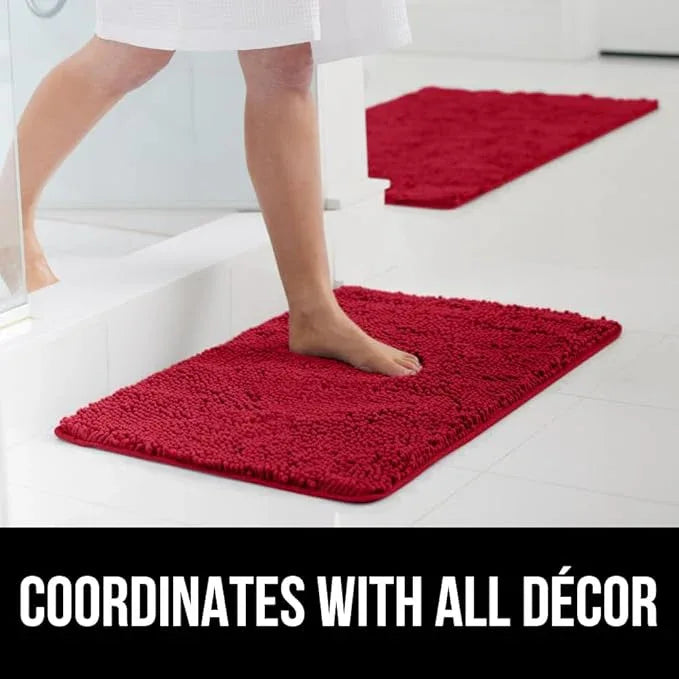 GORILLA GRIP Bathroom Rug Sets, Soft Chenille 2 Piece Area Rugs Set, Toilet Base Mat and 30x20 Carpet, Absorbent Microfiber Washable Mats Dry Quickly, Home Décor and Bath Room Accessories, Red - ModernBath