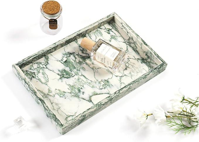 Yew & Tulip Natural Marble Vanity Tray, Nature Marble with Green Textures Serving Tray for Bathroom, Kitchen, Vanity, Home Decor, Wedding etc. (12" x 8" x 1.2") - ModernBath