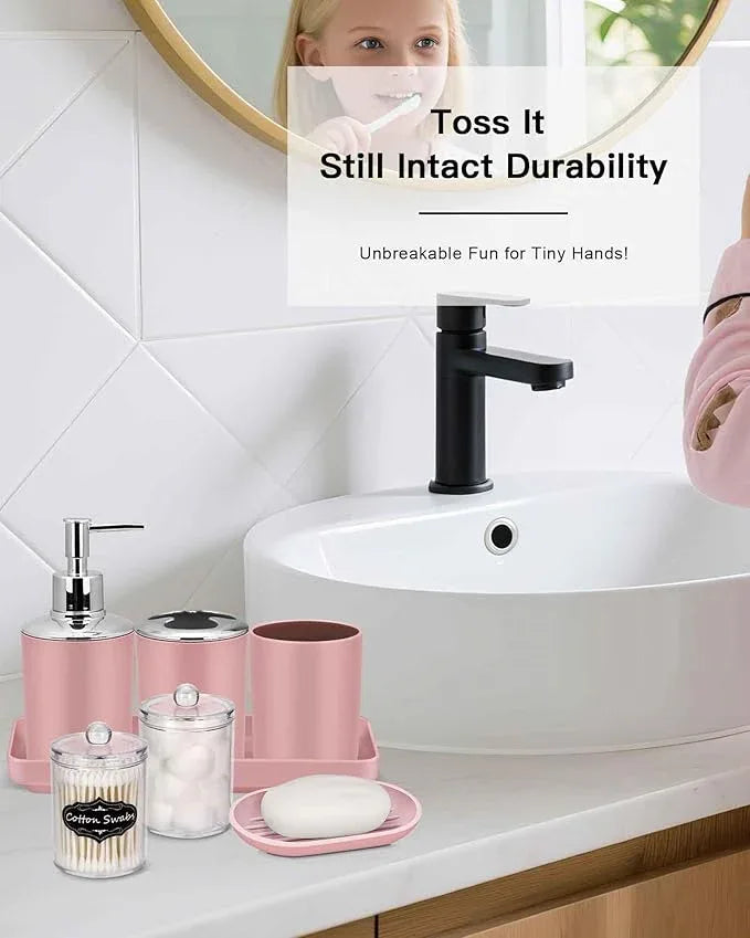 IMAVO Pink Bathroom Accessories,Non Slip Super Absorbent Rugs and Waterproof Shower Curtain with Hooks,Complete Bathroom Set for Bathroom Décor - ModernBath