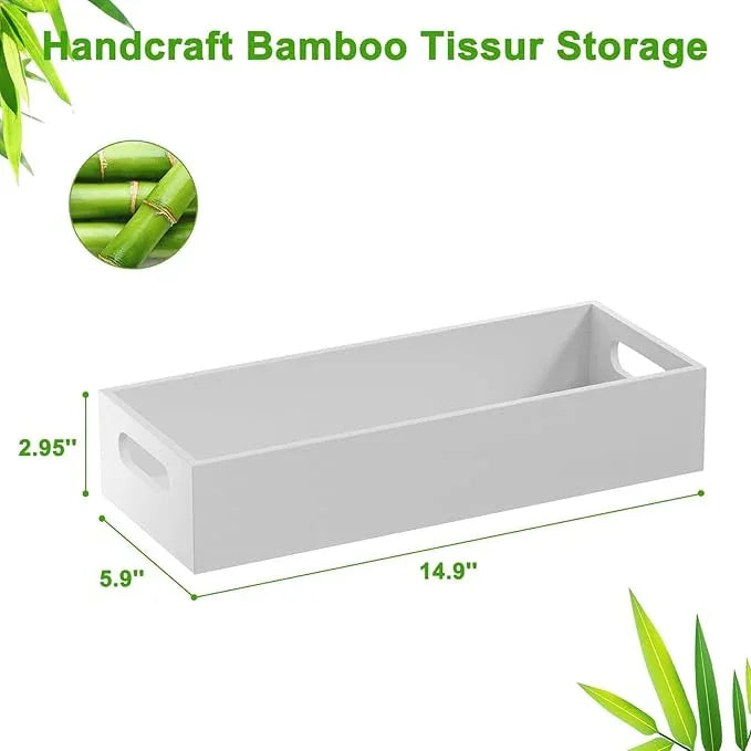 VITVITI Bamboo Toilet Paper Holder Storage, Bamboo Tray for Bathroom with Handle, Toilet Tissue Holder Organizer Basket Container for Toilet Tank/Kitchen Counter, Natural, White - ModernBath