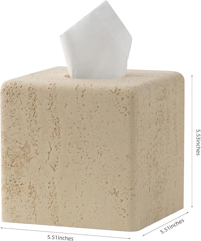 Haocoott Tissue Box Cover Square, Resin Facial Tissue Holder Covers Toilet Paper Holder Decorative Travertine Paper Dispenser Home Decor for Bathroom Bedroom Living Room Office (Square Yellow) - ModernBath