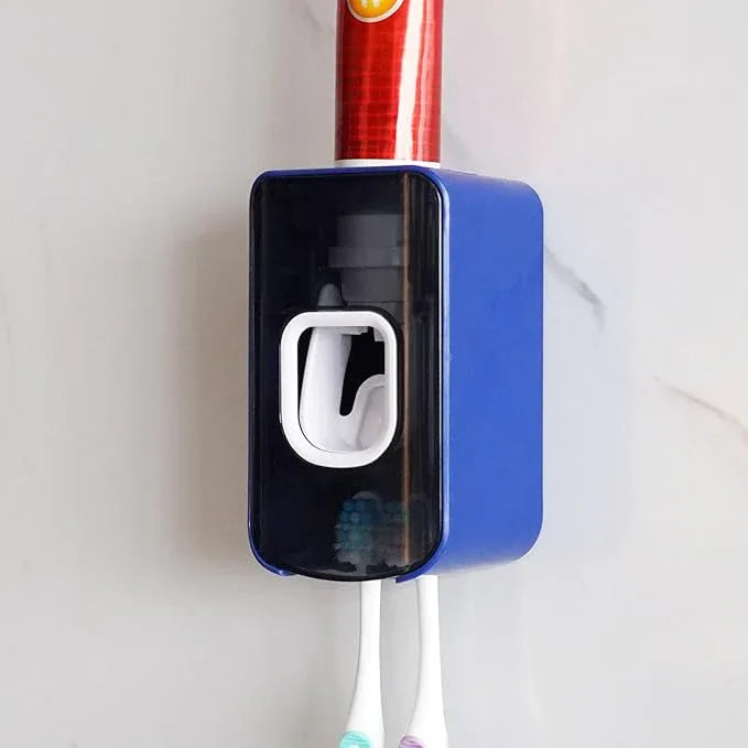 2 Slot Toothbrush Holder and Toothpaste Dispenser Wall Mounted, Automatic Toothpaste Squeezer, 2 in 1 Tooth Brush Toothpaste Organizer for Shower (Dark Blue) - ModernBath
