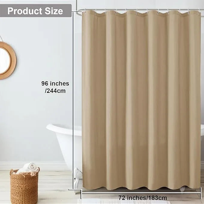 OVZME Zora 96 Inch Shower Curtain Set with 12 Plastic Hooks, Plain Fabric Taupe Shower Curtain for Bathroom - Extra Long Shower Curtain, Water Resistance, Machine Washable Soft Cloth, 72X96, Taupe - ModernBath