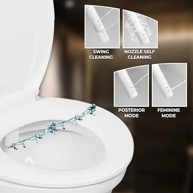 Rear & Feminine Right Handed Ultra Thin Bidet Attachment for Toilet with Self Cleaning Dual Nozzles - No Wiring Needed - Easy DIY Install - Includes Hybrid Brass 3-way T with ON/OFF & Travel Bidet - ModernBath