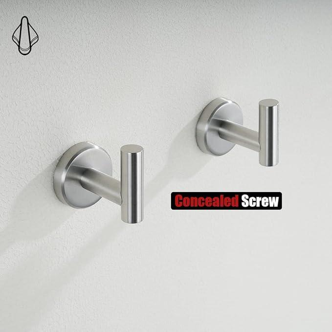 JQK Bathroom Towel Hook, Coat Robe Clothes Bath Wall Hooks for Kitchen Garage SUS 304 Stainless Steel Thick 0.8mm, 4 Pack Brushed Finish, TH100-BN-P4 - ModernBath