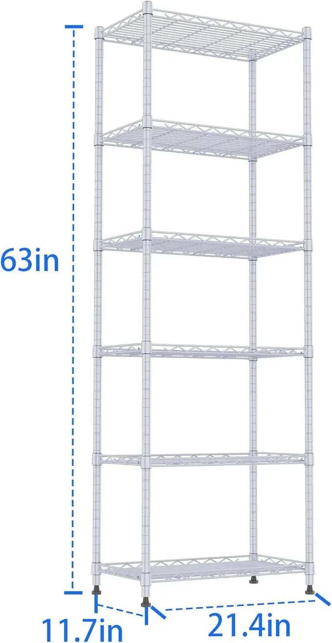 REGILLER 6 Wire Shelving Steel Storage Rack Adjustable Unit Shelves for Laundry Bathroom Kitchen Pantry Closet(Silver,11.7" D x 21.4" W x 63" H) - ModernBath
