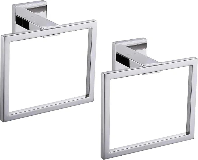 LANC Hand Towel Holder for Bathroom Wall Mount Chrome Silver 2-Piece Square Hand Towel Rings for Bath Kitchen Toilet SUS304 Stainless Steel Contemporary Style Shower Towel Towel Rack, A8896CP-P2 - ModernBath