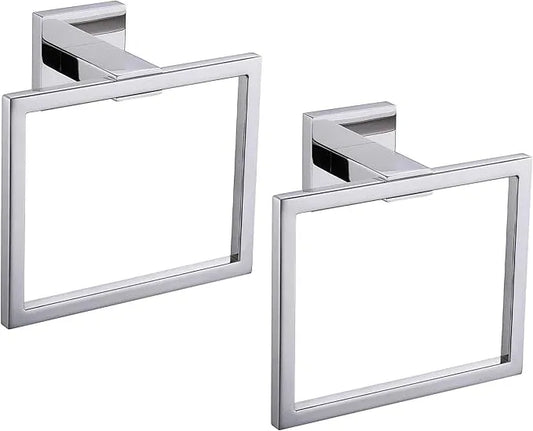 LANC Hand Towel Holder for Bathroom Wall Mount Chrome Silver 2-Piece Square Hand Towel Rings for Bath Kitchen Toilet SUS304 Stainless Steel Contemporary Style Shower Towel Towel Rack, A8896CP-P2 - ModernBath