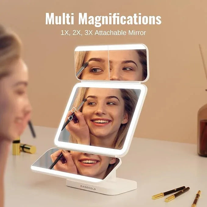 EASEHOLD Makeup Mirror with Lights, Rechargable Lighted Vanity Mirror with 116 LEDs, 1X/2X/3X Magnifying, 3-Color Mirror with LED Lights,5000 mAh Lighted Makeup Mirror, Adjustable Brightness/Angle - ModernBath
