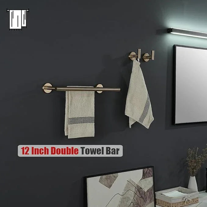 JQK Double Towel Bar Champagne Bronze, 15 Inch 304 Stainless Steel Thicken 0.8mm Towel Rack Holder for Bathroom Washcloths and Hand Towels Wall Mount, Useable Length 12 Inch, TB100L12-CB - ModernBath