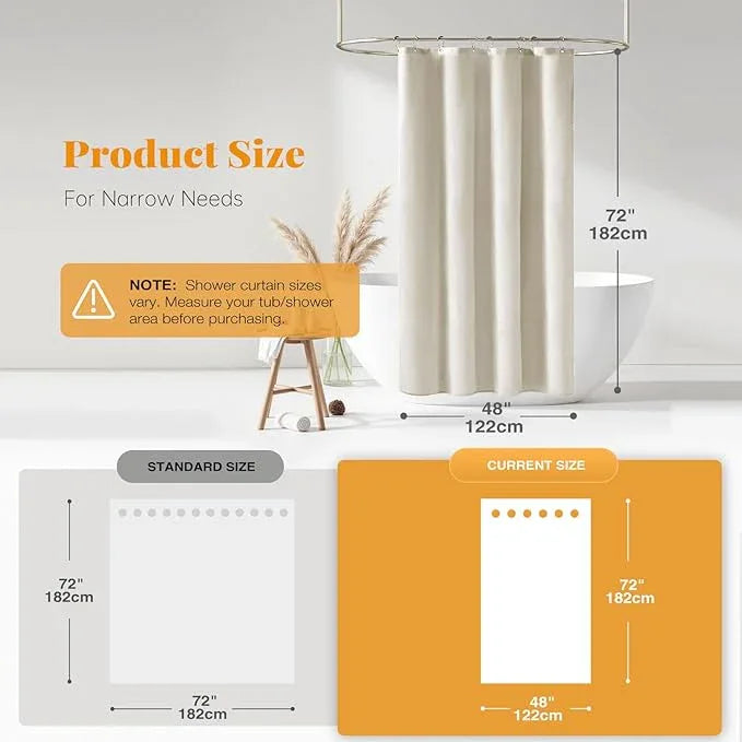 BTTN Stall Fabric Shower Curtain - 48x72 Inch Narrow Linen Textured Heavy Duty Shower Curtain Set with 8 Plastic Hooks, Hotel Spa Luxury Small Waterproof Neutral Bath Curtain for Bathroom, Light Cream - ModernBath