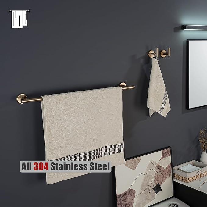 JQK Champagne Bronze Towel Bar, 27 Inch 304 Stainless Steel Thicken 0.8mm Towel Rack Bathroom, Towel Holder Wall Mount, Useable Length 24 Inch, TB110L24-CB - ModernBath