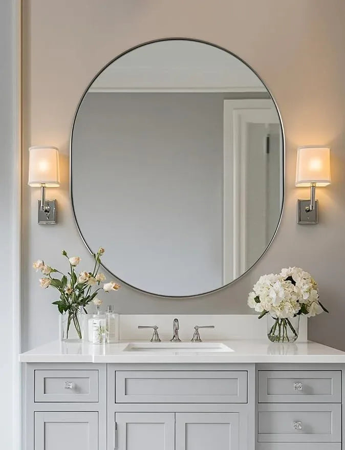 ANDY STAR 30x36’’ Oval Bathroom Mirror, Oval Nickle Mirror Pill-Shaped Design in Stainless Steel Metal Frame for Bathroom, Entryway, Living Room, Contemporary 1" Deep Wall Mount Vertical or Horizontal - ModernBath