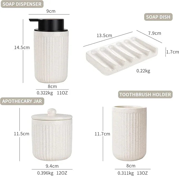BosilunLife Ceramic Bathroom Accessories Set - Bathroom Counter Soap Set Beige Bathroom Decor Sets Accessories Bathroom Lotion Soap Dispenser and Toothbrush Holder Set, Soap Dish, Apothecary Jars - ModernBath