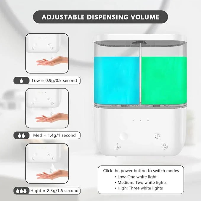 Double Automatic Soap and Shower Dispenser Wall Mount 2 Chambers Dispenser IPX5 for Bathroom No Drill (White - Liquid&Foam) - ModernBath