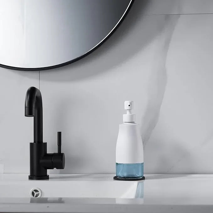 Gaussra White Soap Dispenser with Coaster and Stickers, Stainless Steel and Glass Bottle Hand Pump Dispenser, Refillable Liquid Hand Soap Dispenser for Bathroom & Kitchen (11OZ / 320ML) - ModernBath
