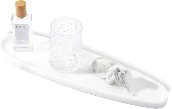 PracFit Natural Marble Tray – Real Stone for Bathroom, Vanity, Counter, and Home Decor. Perfect for Jewelry, Candles, and Cosmetics. Durable, Elegant, and Unique Made of Real Stone（White） - ModernBath