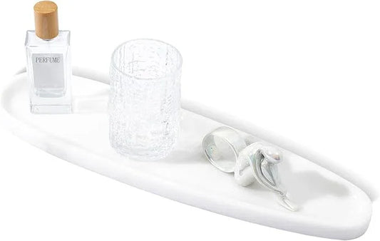 PracFit Natural Marble Tray – Real Stone for Bathroom, Vanity, Counter, and Home Decor. Perfect for Jewelry, Candles, and Cosmetics. Durable, Elegant, and Unique Made of Real Stone（White） - ModernBath