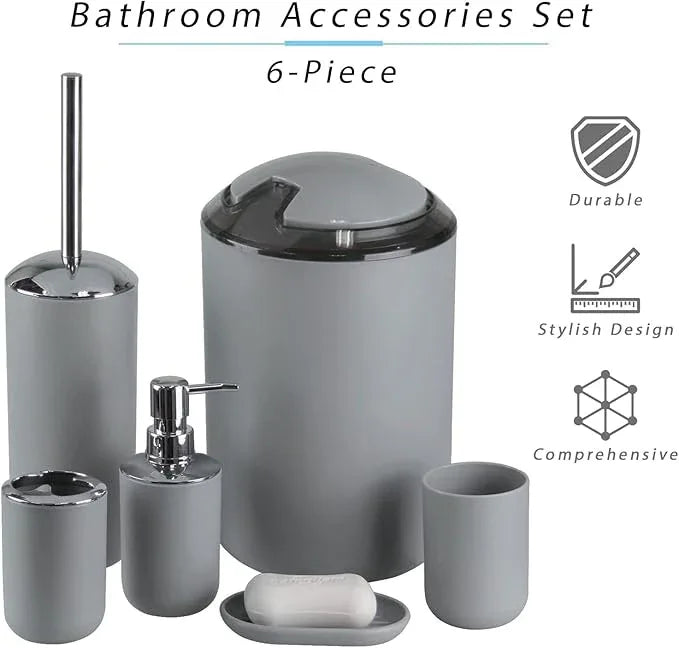 IMAVO Bathroom Accessories Set,Grey Bathroom Set,7 Pieces Bathroom Accessory Set,Tray,Toilet Brush,Trash Can for Bathroom Décor and Housewarming Gifts - ModernBath
