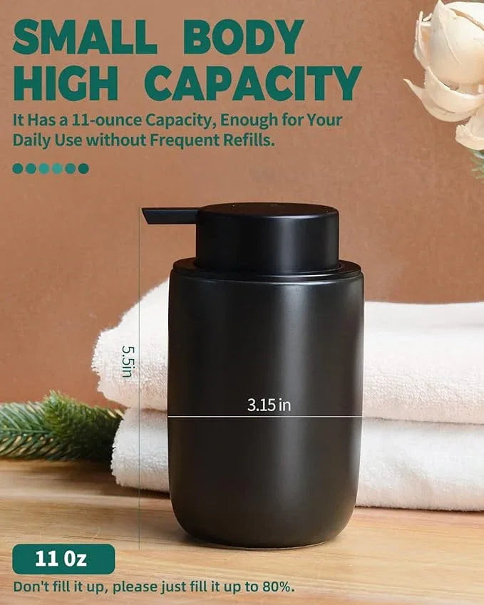BosilunLife Lotion Pump Dispenser - Matte Black Soap Dispenser Bathroom Ceramic Dish Liquid Soap Dispenser for Kitchen, Bathroom Countertop Soap Dispensers - ModernBath