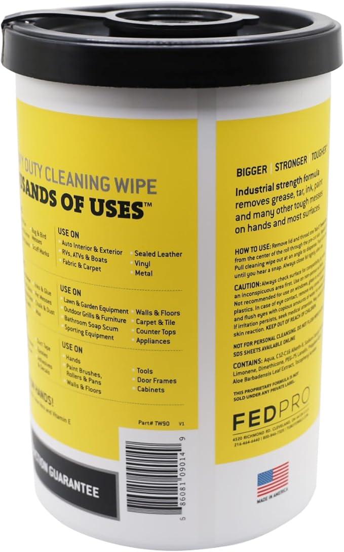 Tub O' Towels Heavy-Duty Multi-Surface Cleaning Wipes, 10" x 12", 90 Count Canister, Removes Grease, Grime, Tough Stains, Durable Disposable Wipes for Home, Garage, Outdoor Cleaning Tasks, 2-Pack - ModernBath