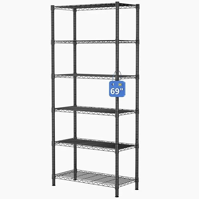 6 Tier Adjustable Storage Shelves,Heavy Duty Metal Utility Shelf 900LBS Capacity,Wire Shelving Unit Organizer Rack for Home,Kitchen,Office,Bathroom,Pantry Room,12" D x 22" W x 69" H,Black - ModernBath