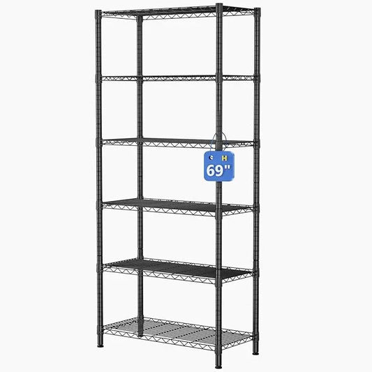 6 Tier Adjustable Storage Shelves,Heavy Duty Metal Utility Shelf 900LBS Capacity,Wire Shelving Unit Organizer Rack for Home,Kitchen,Office,Bathroom,Pantry Room,12" D x 22" W x 69" H,Black - ModernBath