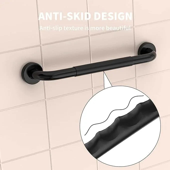 24 Inch Shower Grab Bar w/Anti Slip Rubber Grip, Munzong Black Stainless Steel Bathroom Grab Bar, Bathroom Balance Bar,Safety Handrail Support,Handicap Injury Elderly Senior Assist Bath Handle - ModernBath