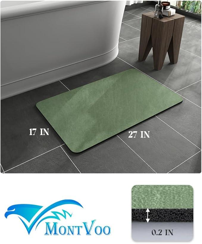 MontVoo -Bath Mat Rug-Rubber Backing Non Slip Quick Dry Absorbent Thin Bathroom Rugs Fit Under Door-Faux Suede Surface Bathroom Floor Mats-Shower Rug for in Front of Bathtub Shower Sage Green 17x27.5 - ModernBath