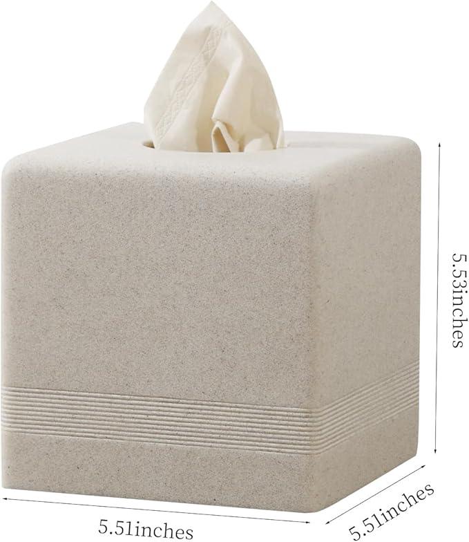 Haocoott Tissue Box Cover Square, Resin Facial Tissue Holder Covers Cube Toilet Paper Holder Case Dispenser Home Decorative for Bathroom Kitchen Bedroom Living Room Office (Beige) - ModernBath