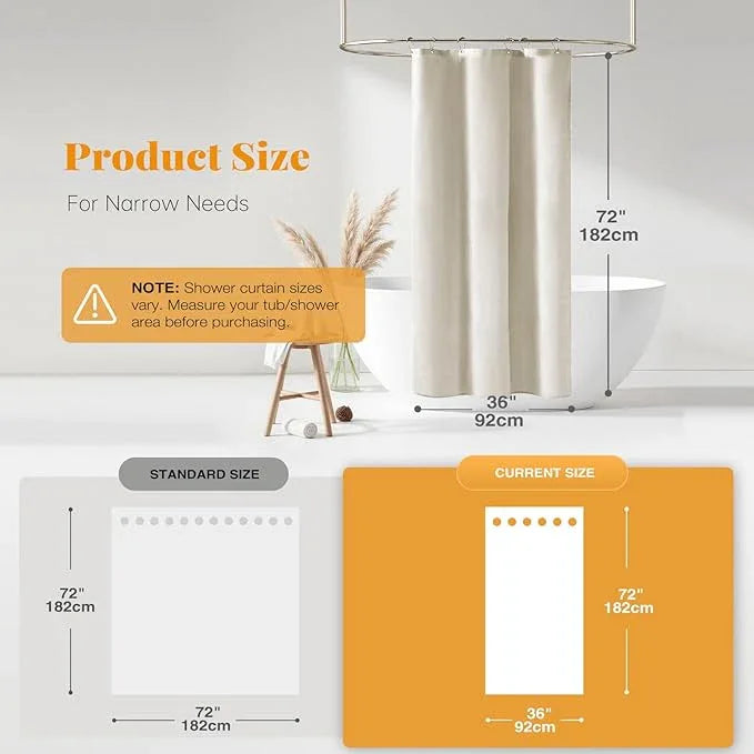 BTTN Stall Fabric Shower Curtain - 36x72 Inch Narrow Linen Textured Heavy Duty Shower Curtain Set with 6 Plastic Hooks, Hotel Spa Luxury Half Waterproof Neutral Bath Curtains for Bathroom, Light Cream - ModernBath