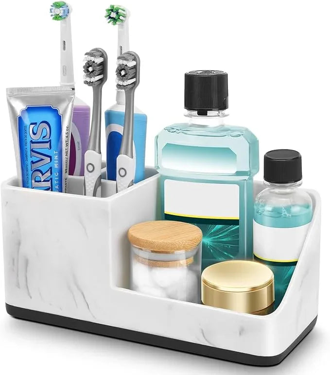 PARKMANI Marble Bathroom Counter Organizer, Kids Electric Toothbrush and Toothpaste Holders for Bathroom Organizers and Storage (Marble) - ModernBath