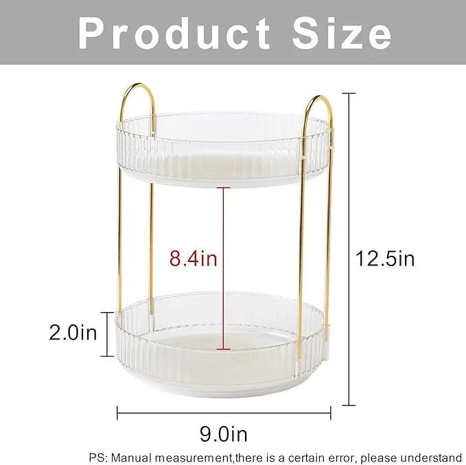 INVSSENE 360° Rotating Makeup Organizer, Bathroom Make Up Spinning Holder Rack, Large Capacity Cosmetics Storage Vanity Shelf Countertop, Fits Cosmetics, Perfume, Skincare(2 Tiers, Clear) - ModernBath