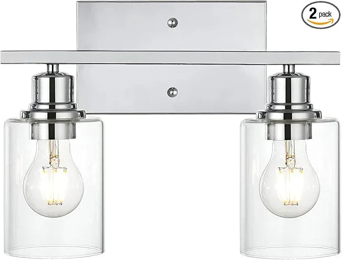 VINLUZ Bathroom Light Fixtures in Chrome Finish,2 Light Industrial Indoor Wall Sconce with Clear Glass Shade Metal Vanity Lighting Over Mirror Bulb Not Included - ModernBath