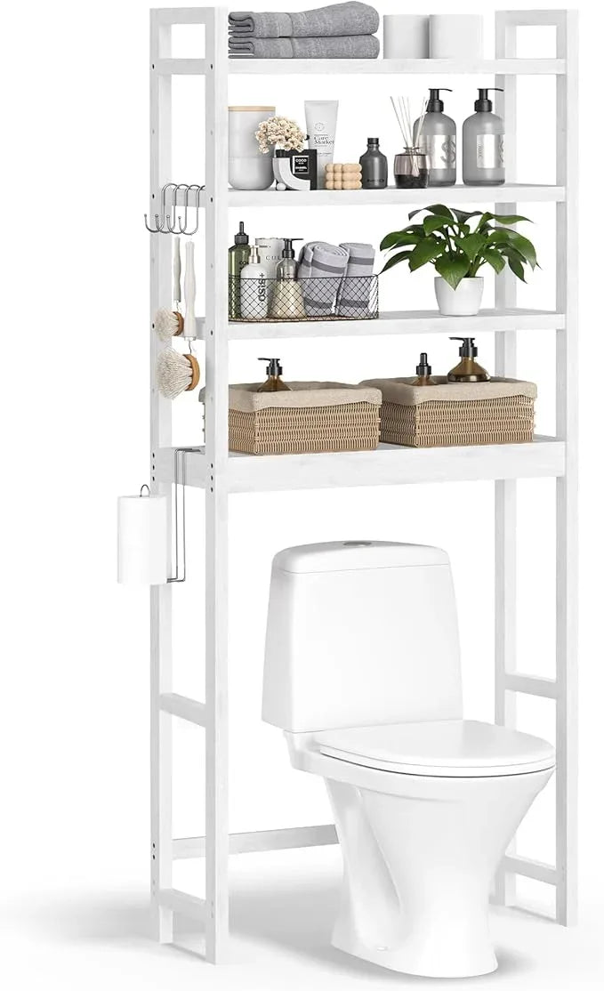 SONGMICS Over The Toilet Storage, 4-Tier Over Toilet Bathroom Organizer with Adjustable Shelves, 10.2 x 24.8 x 72.8 Inches, Space-Saving, Cloud White UBTS041W01 - ModernBath