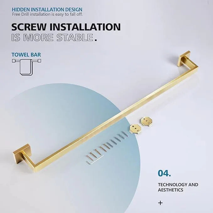 KOKOSIRI 32 Inch Gold Bath Towel Bar Bathroom Towel Rack Towel Holder Shower Hand Towel Hanger,Total Length 33.3 Inch, Brushed Gold, B4003BG-L32 - ModernBath