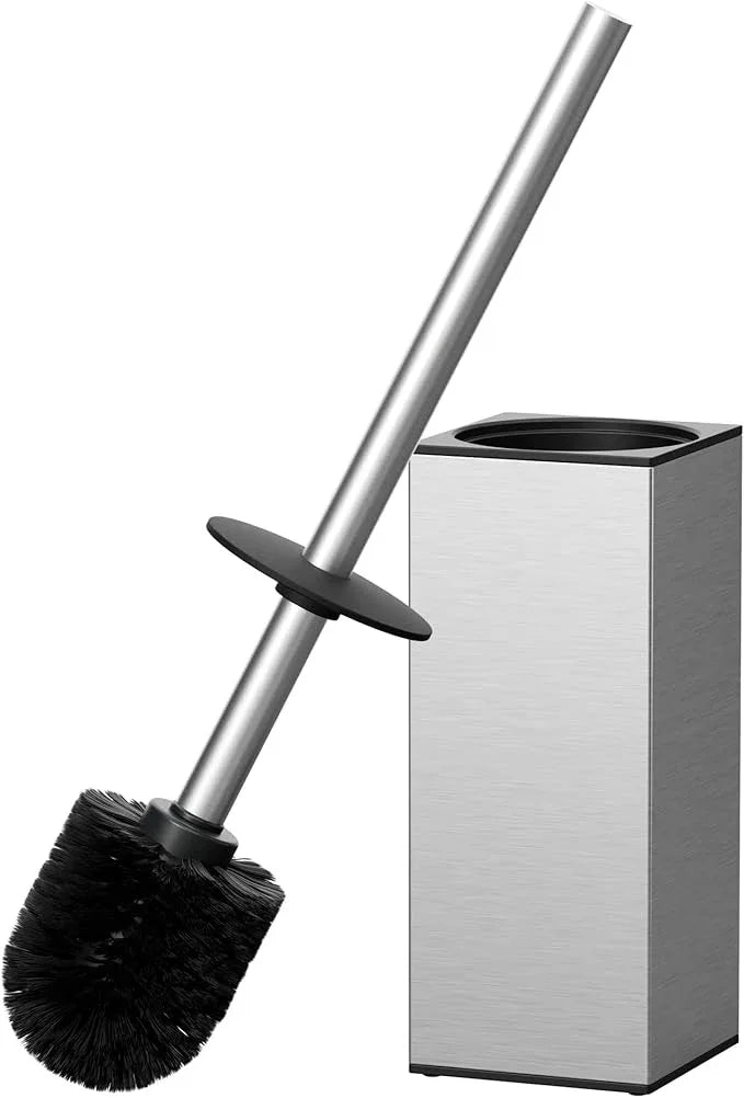 FORIOUS Toilet Brush and Holder Set, Heavy Duty 304 Stainless Steel Base Square and Long Handle for Bathroom Deep Cleaning, Drip-Proof, Space Saving for Storage, 2 Toilet Bowl Brush Head - ModernBath