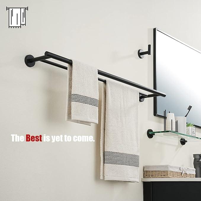 JQK Double Bath Towel Bar, Matte Black 30 Inch 304 Stainless Steel Thicken 0.8mm Towel Rack for Bathroom, Towel Holder Wall Mount, Useable Length 27 Inch, TB100L27-PB - ModernBath